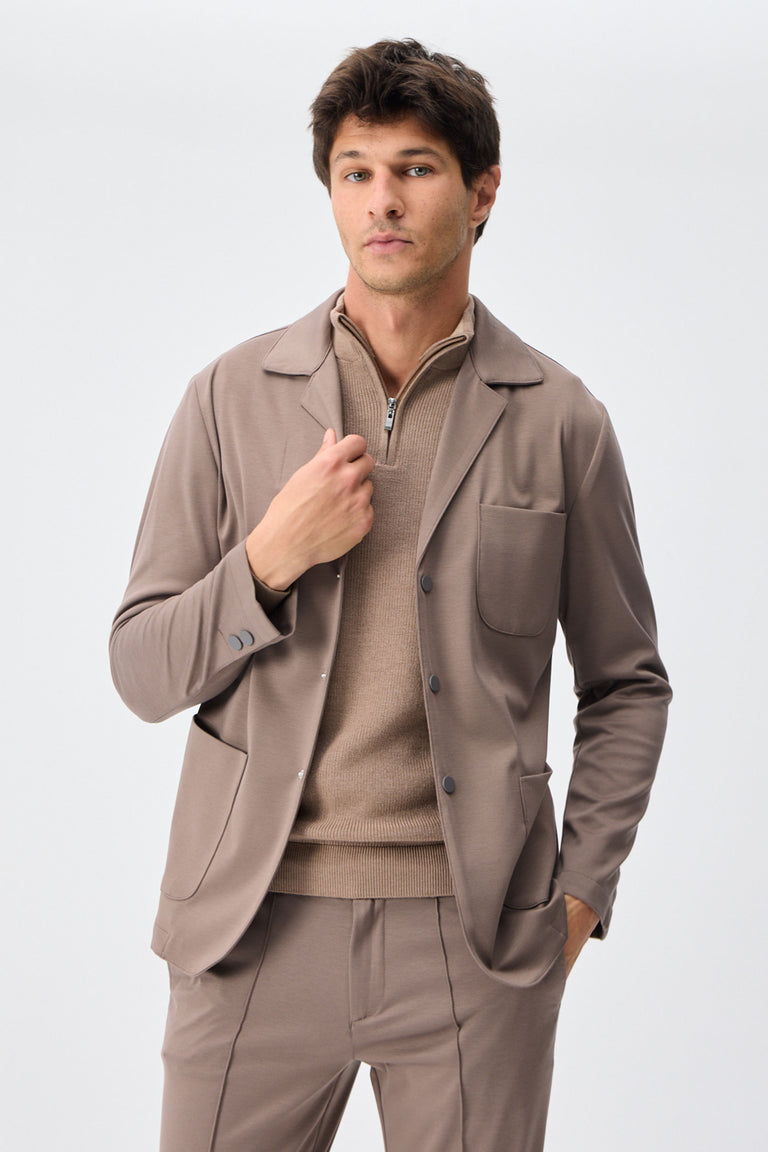 Sacou elegant casual pentru bărbați, din jerseu moale, maro-gri, taupe