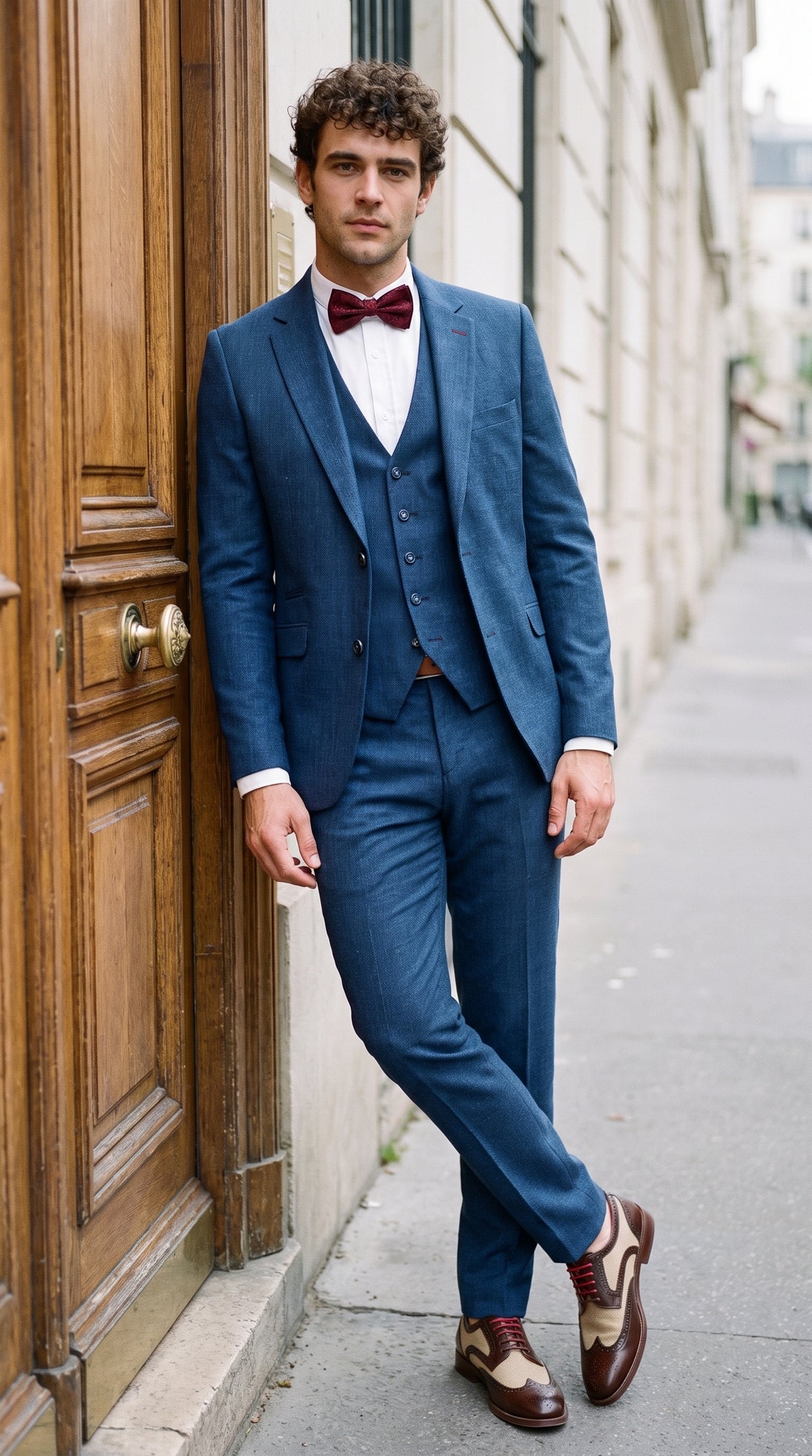 Look #839 styled with Costum bărbătesc albastru de vară din in