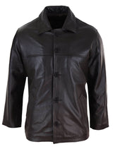 Men Mid Brown Length Classic Leather Coat
