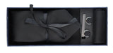 Satin Silk Textured Black Tie Gift Set Pocket Square Cuff Links Tie Matt Satin