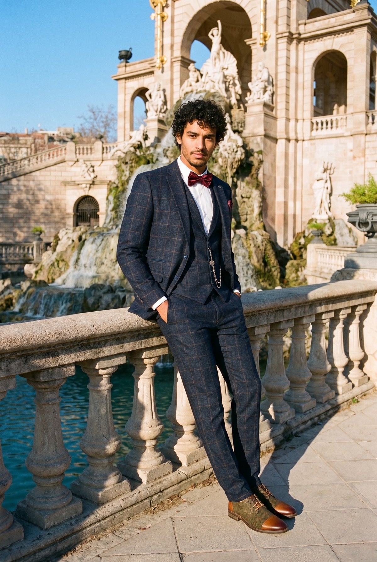 Look #728 styled with Costum bărbătesc din 3 piese, lână, tweed, bleumarin, maro, în carouri, stil Gatsby, anii 1920