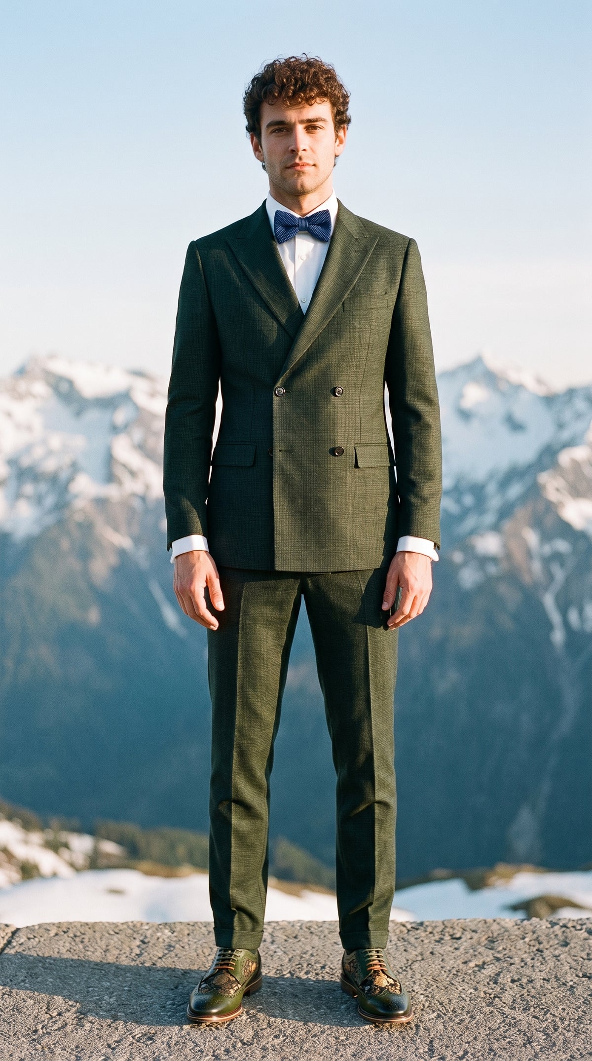 Look #345 styled with Costum bărbătesc din 2 piese, verde măsliniu, cu două rânduri de nasturi, Caridi