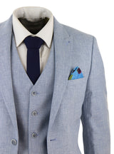 Men's Light Blue 3 Piece Linen Suit
