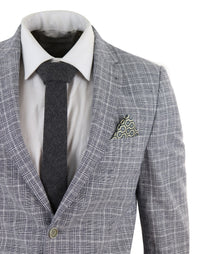 Men's Black-Grey Check 2 Piece Linen Suit