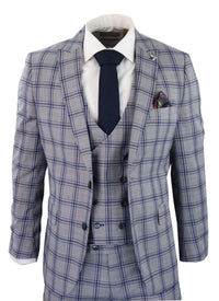 Men's Grey Blue Check 3 Piece Suit