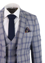 Men's Grey Blue Check 3 Piece Suit