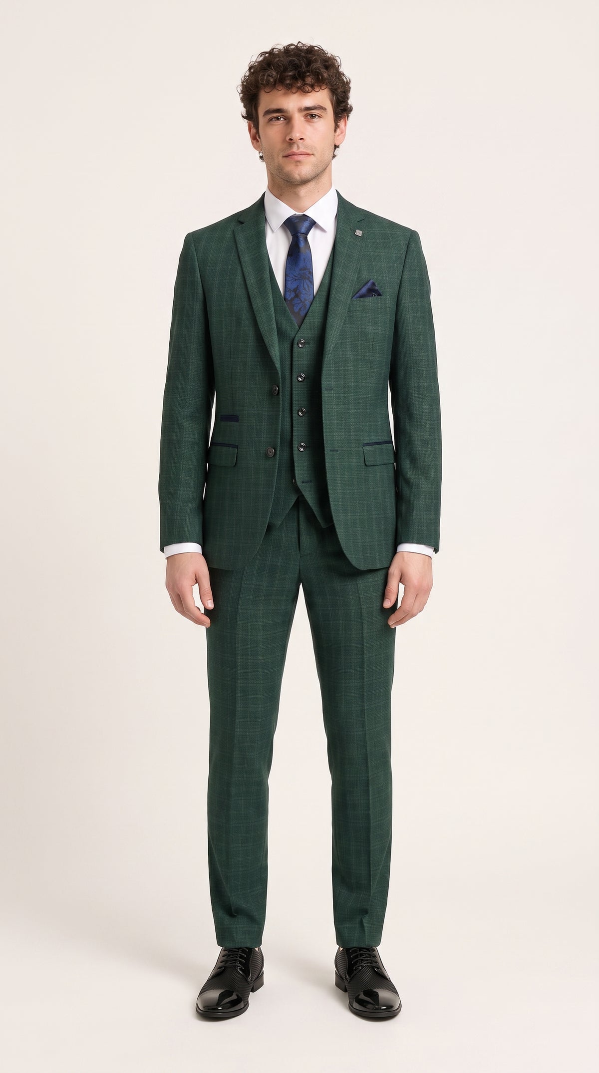 Look #342 styled with Leo - Costum bărbătesc verde din 3 piese, croială croită, în carouri