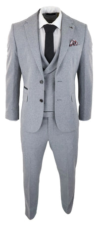 Mens Wool 3 Piece Grey Suit Double Breasted Waistcoat Wedding Party Vintage 1920s
