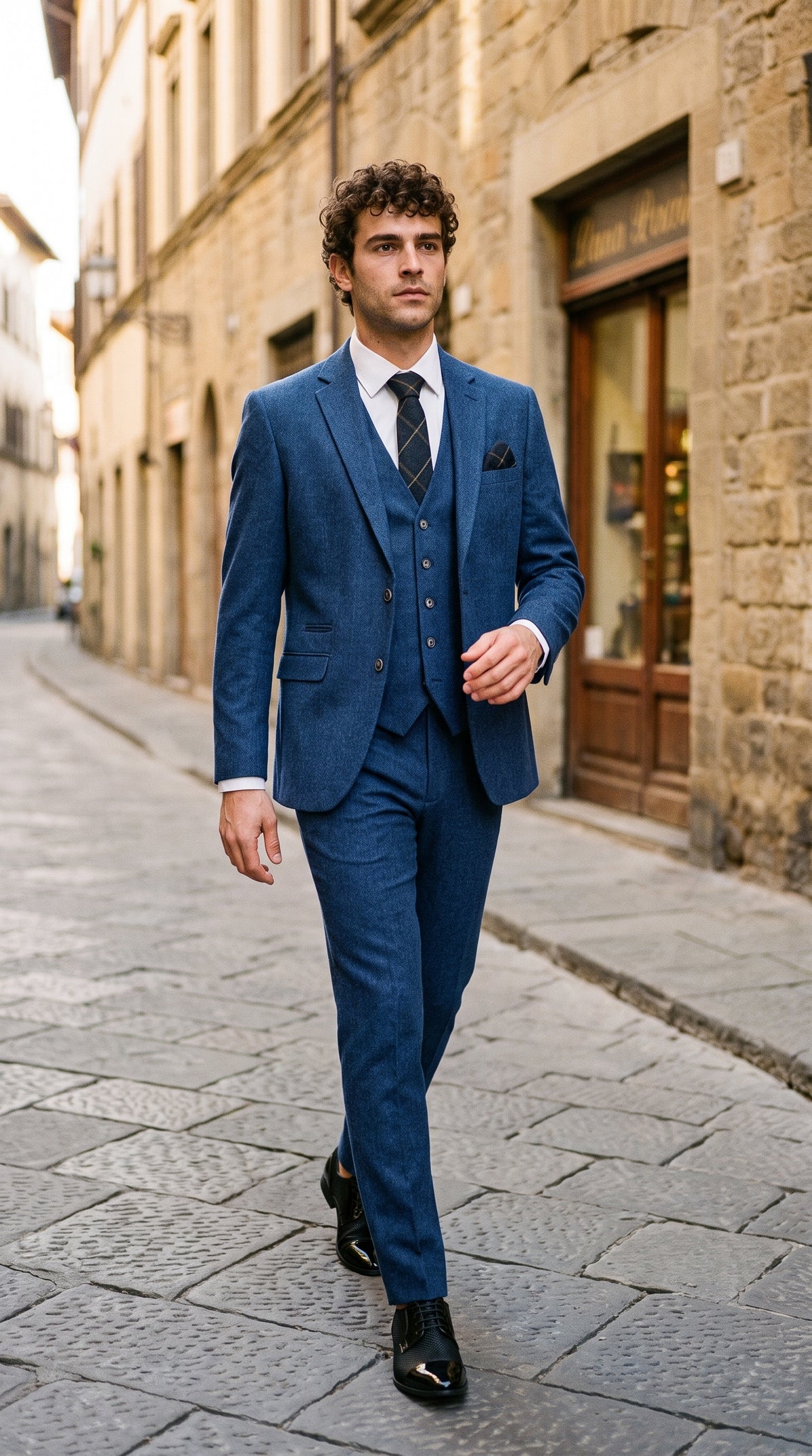 Look #263 styled with Costum Cavani Orson - din 3 piese, albastru, din twill