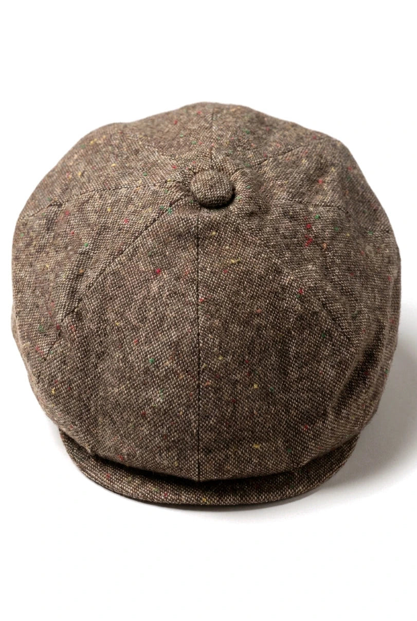 Șapcă Baker Boy cu 8 panouri, model Shelby, model tweed, model clasic, maro, cu brici