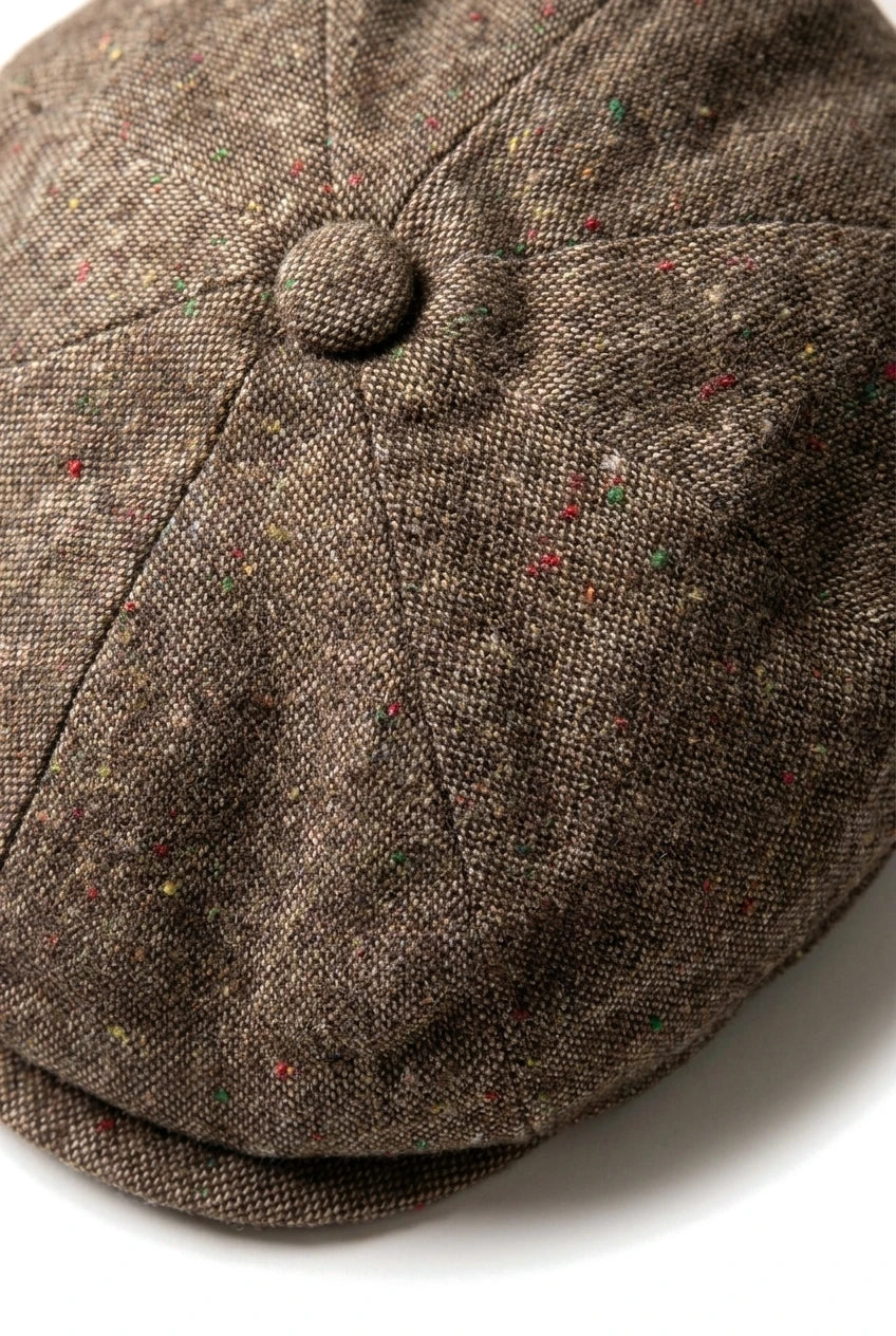 Șapcă Baker Boy cu 8 panouri, model Shelby, model tweed, model clasic, maro, cu brici