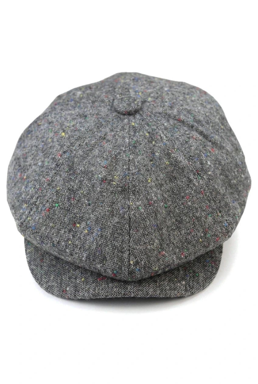 Șapcă Baker Boy cu 8 panouri, model Shelby, model tweed, gri clasic, ras