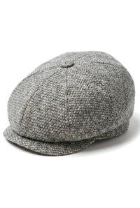 Șapcă Baker Boy cu 8 panouri, model Shelby, model clasic din tweed, gri deschis, ras