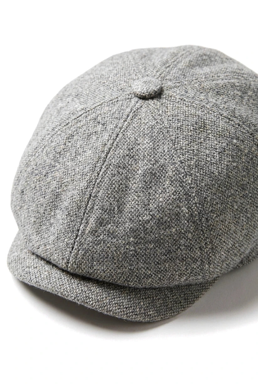 Șapcă Baker Boy cu 8 panouri, model Shelby, model clasic din tweed, gri deschis, ras