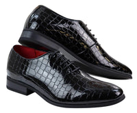 Mens Patent Black Crocodile Style PU Leather Shoes