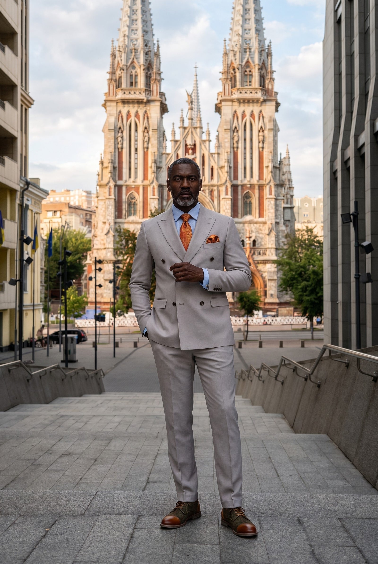 Look #655 styled with Mayfair - Costum bărbătesc din două piese, gri piatră, cu nasturi dubli