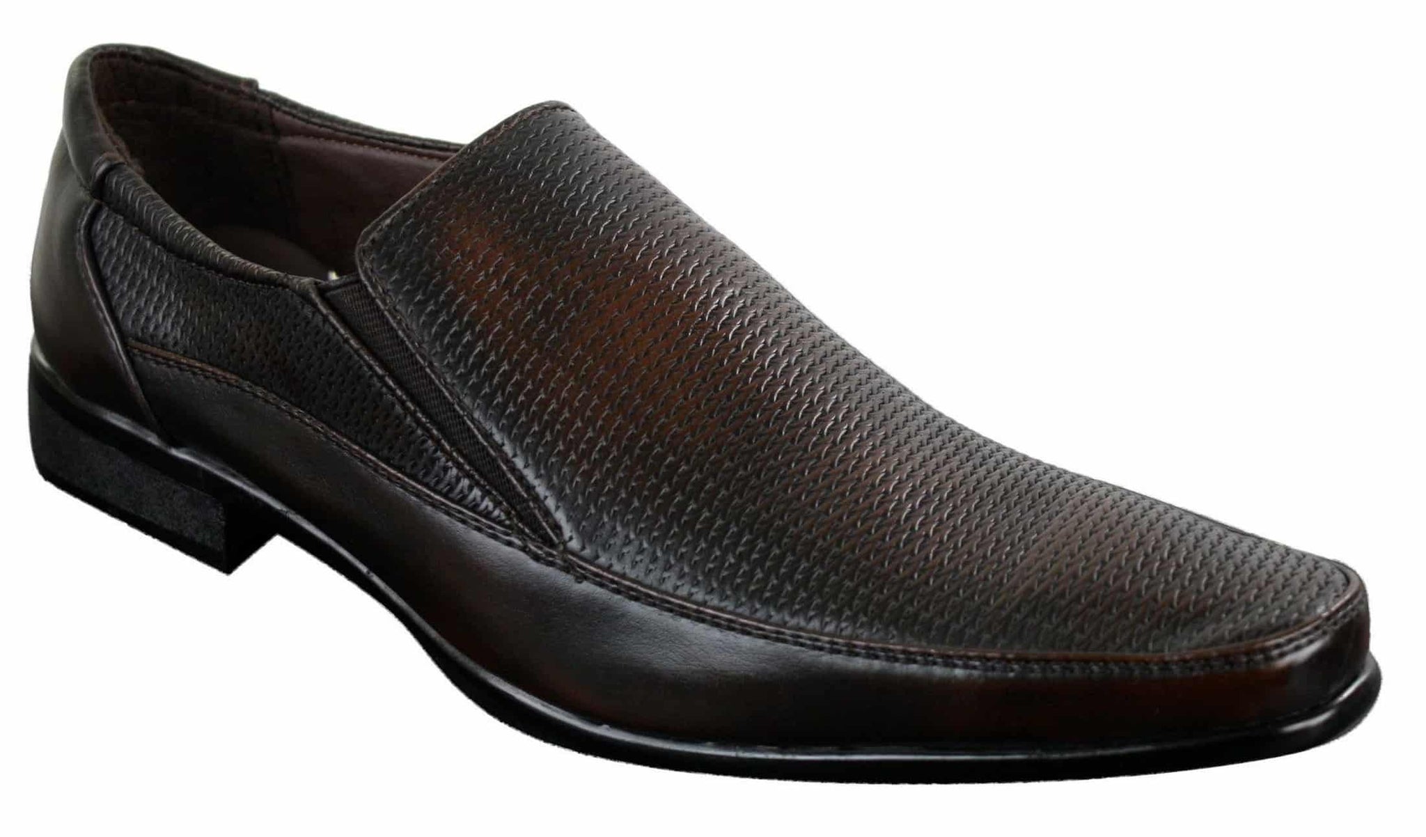 Mens Brown Black Formal Smart Slip On Shoes Textured PU Leather Italian Design