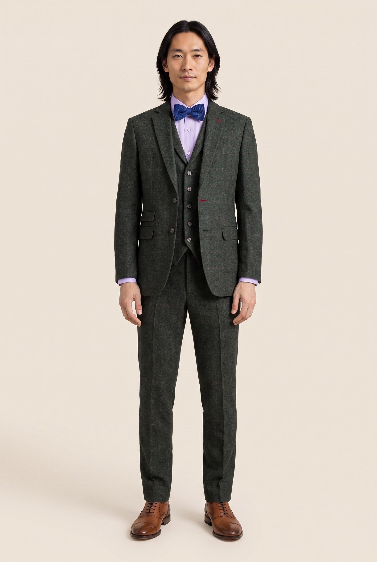 Look #1003 styled with Costum slim fit Joshua pentru bărbați, format din 3 piese, din tweed verde