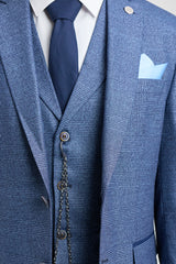 Costum bărbătesc AK-09, format din 3 piese, croit la comandă, în carouri albastre Prince of Wales