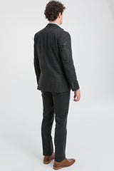 Costum bărbătesc negru cu model Glen Check din 3 piese