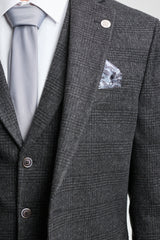 Costum bărbătesc negru cu model Glen Check din 3 piese