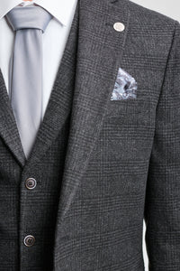 Costum bărbătesc negru cu model Glen Check din 3 piese