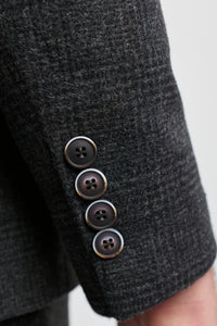 Costum bărbătesc negru cu model Glen Check din 3 piese