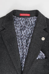 Costum bărbătesc negru cu model Glen Check din 3 piese