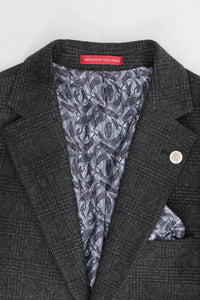 Costum bărbătesc negru cu model Glen Check din 3 piese