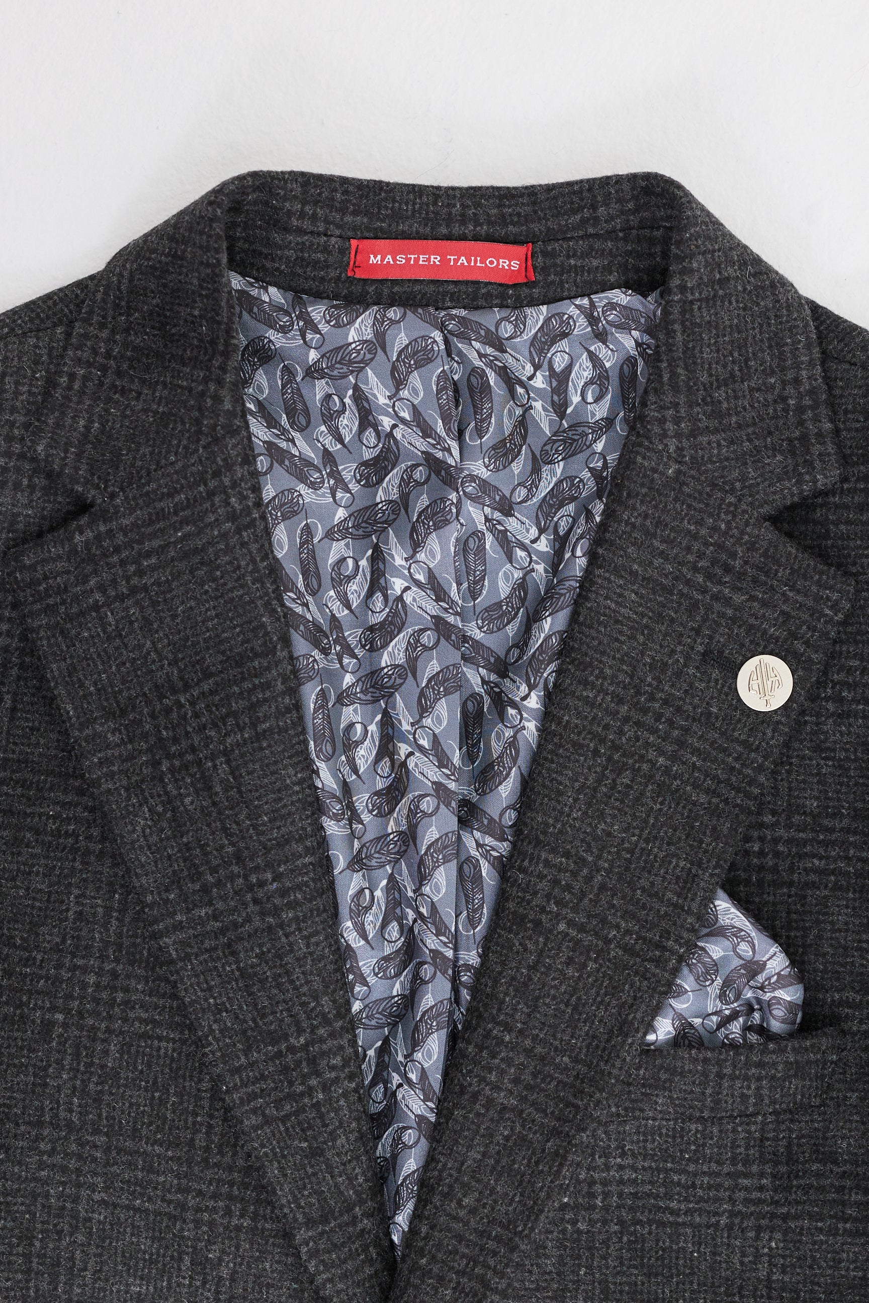 Costum bărbătesc negru cu model Glen Check din 3 piese