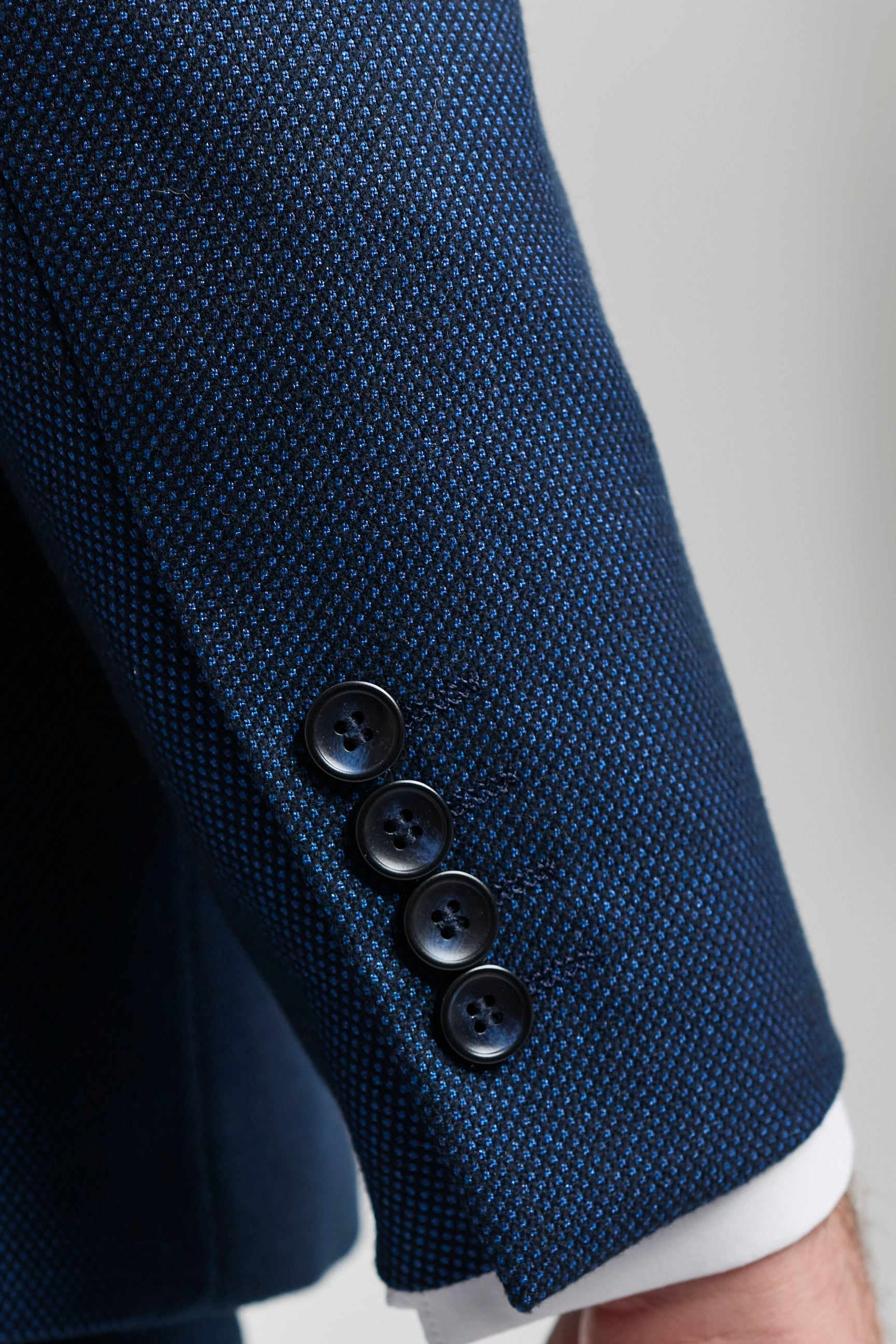 Costum bărbătesc bleumarin din 3 piese, costum Birdseye, costum de nuntă, bal, formal, elegant, clasic