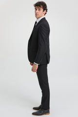 Costum complet Paul Andrew Parker - Costum bărbătesc negru din 3 piese, croială croită, stil clasic, pentru ușă, doliu, înmormântare