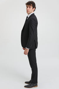 Costum complet Paul Andrew Parker - Costum bărbătesc negru din 3 piese, croială croită, stil clasic, pentru ușă, doliu, înmormântare