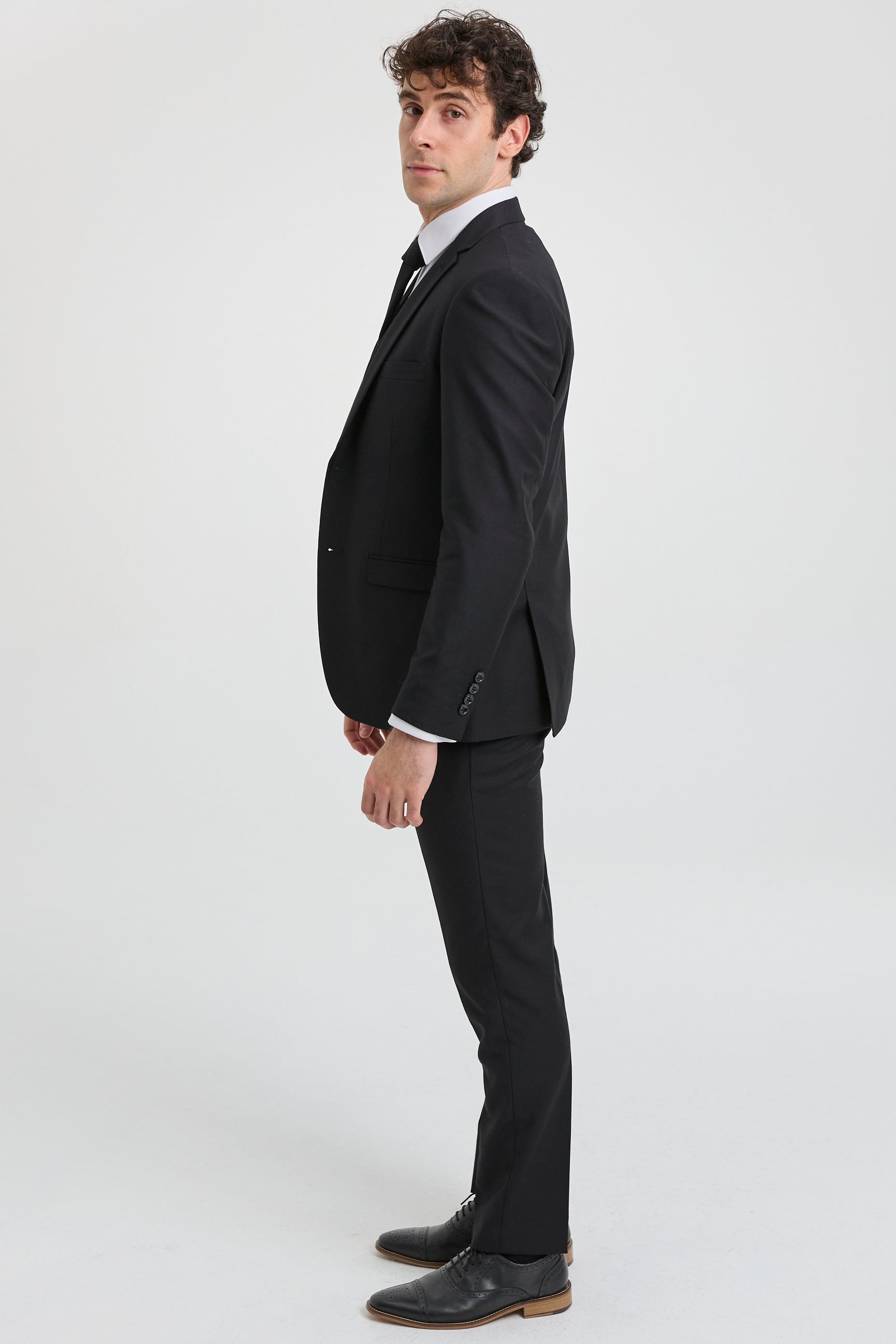 Costum complet Paul Andrew Parker - Costum bărbătesc negru din 3 piese, croială croită, stil clasic, pentru ușă, doliu, înmormântare