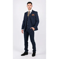 Costum bărbătesc bleumarin din 3 piese, croială croită, elegant, formal, clasic, nuntă, retro, vintage