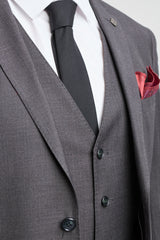Costum bărbătesc gri închis, gri cărbune, 3 piese, cusături clasice, nuntă, vară, bal