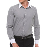 Men's Button Down Stripe Dress Shirt Formal Classic Collar - Black