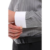 Men's Button Down Stripe Dress Shirt Formal Classic Collar - Black