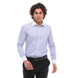 Men's Button Down Stripe Dress Shirt Formal Classic Collar - Blue