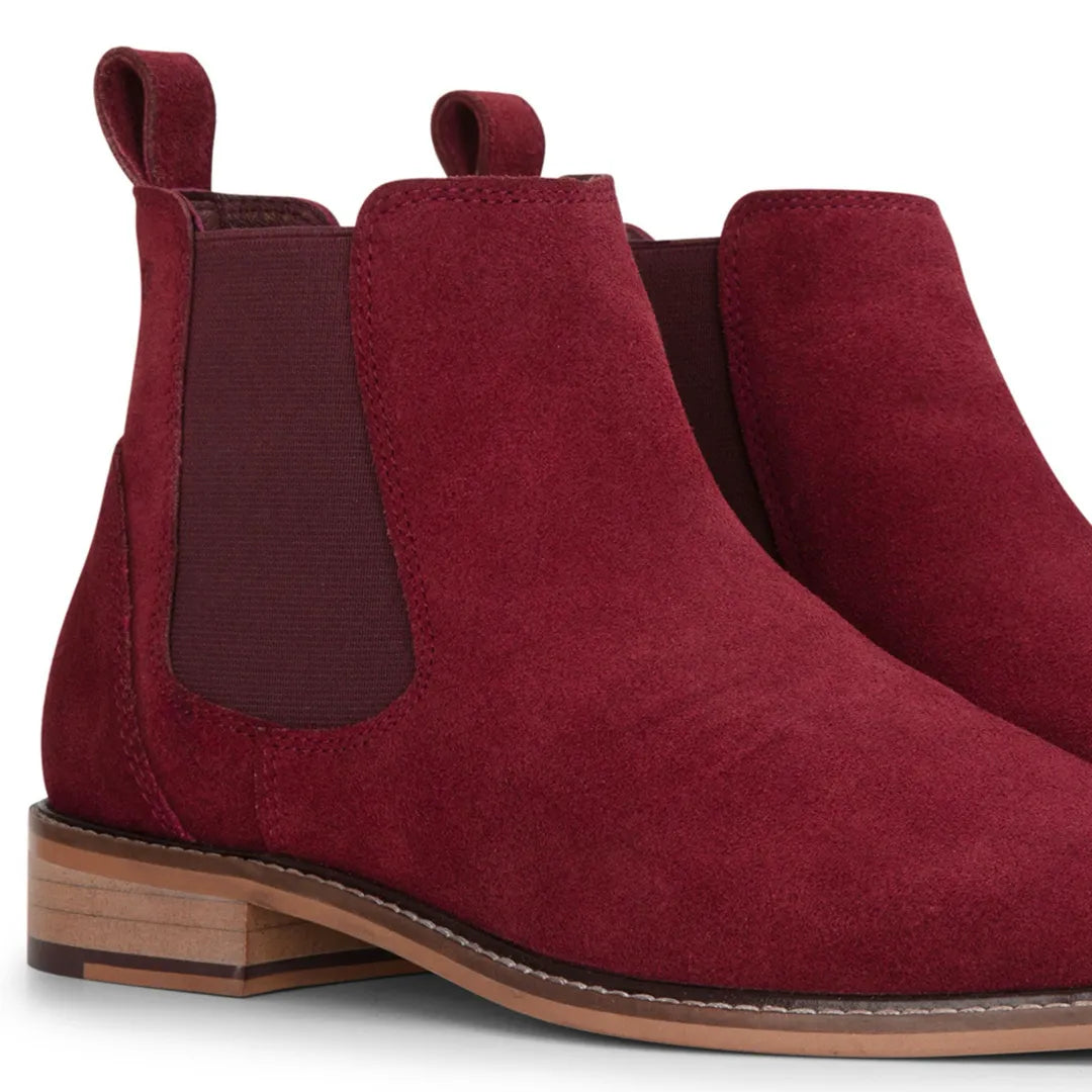 Men's Burgundy Suede Leather Slip On Chelsea Ankle Boots
