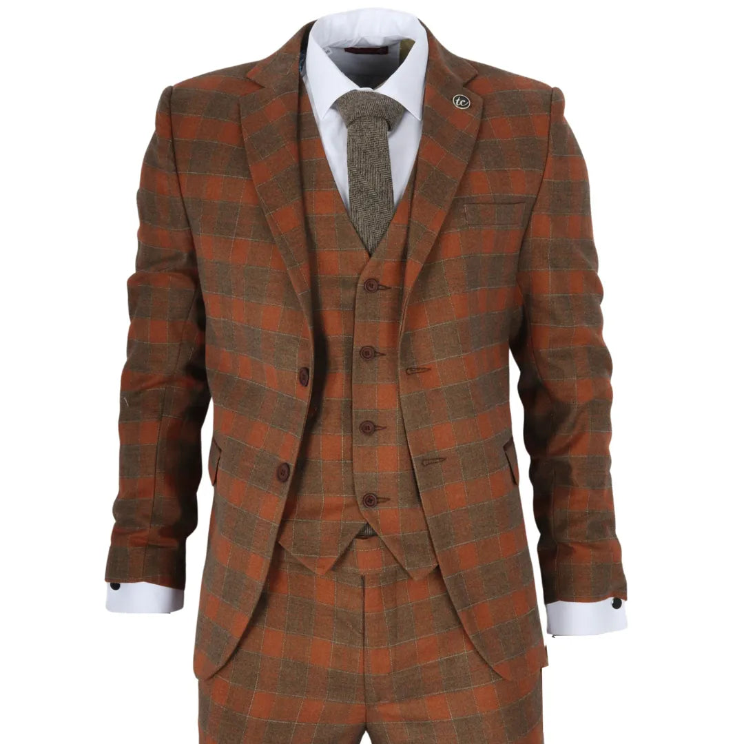 IM11 - Men's 3 Piece Brown Check Suit