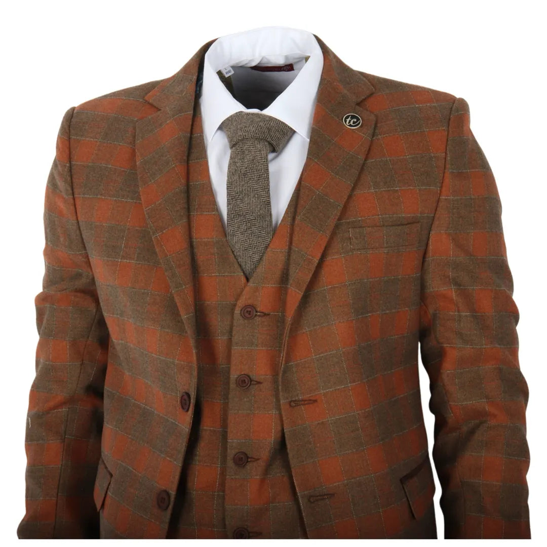 IM11 - Men's 3 Piece Brown Check Suit