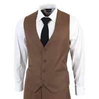 IM1 Men's Classic Brown Plain Tailored Fit 3-Piece Suit
