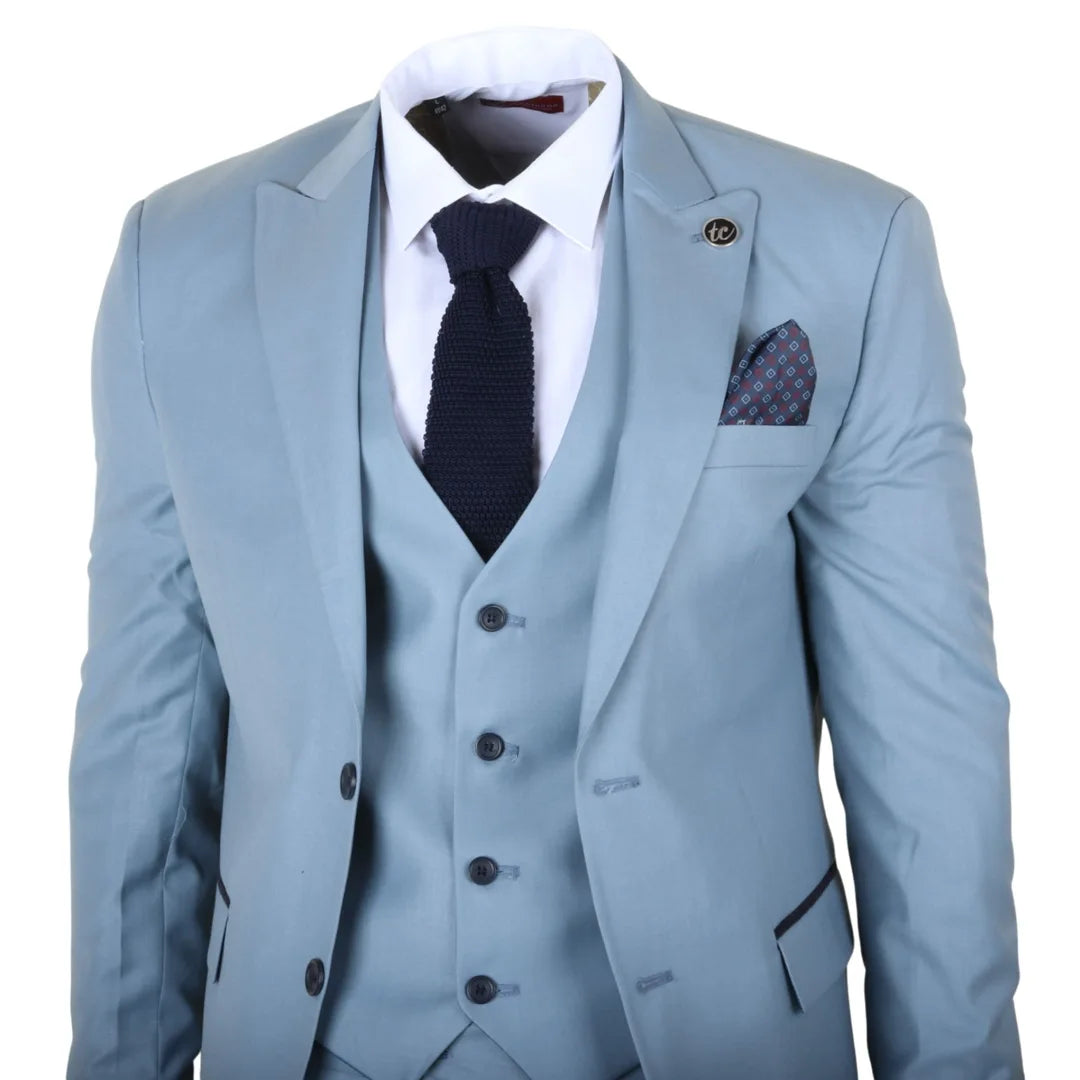 IM32 - Costum bărbătesc simplu, albastru turcoaz, din 3 piese