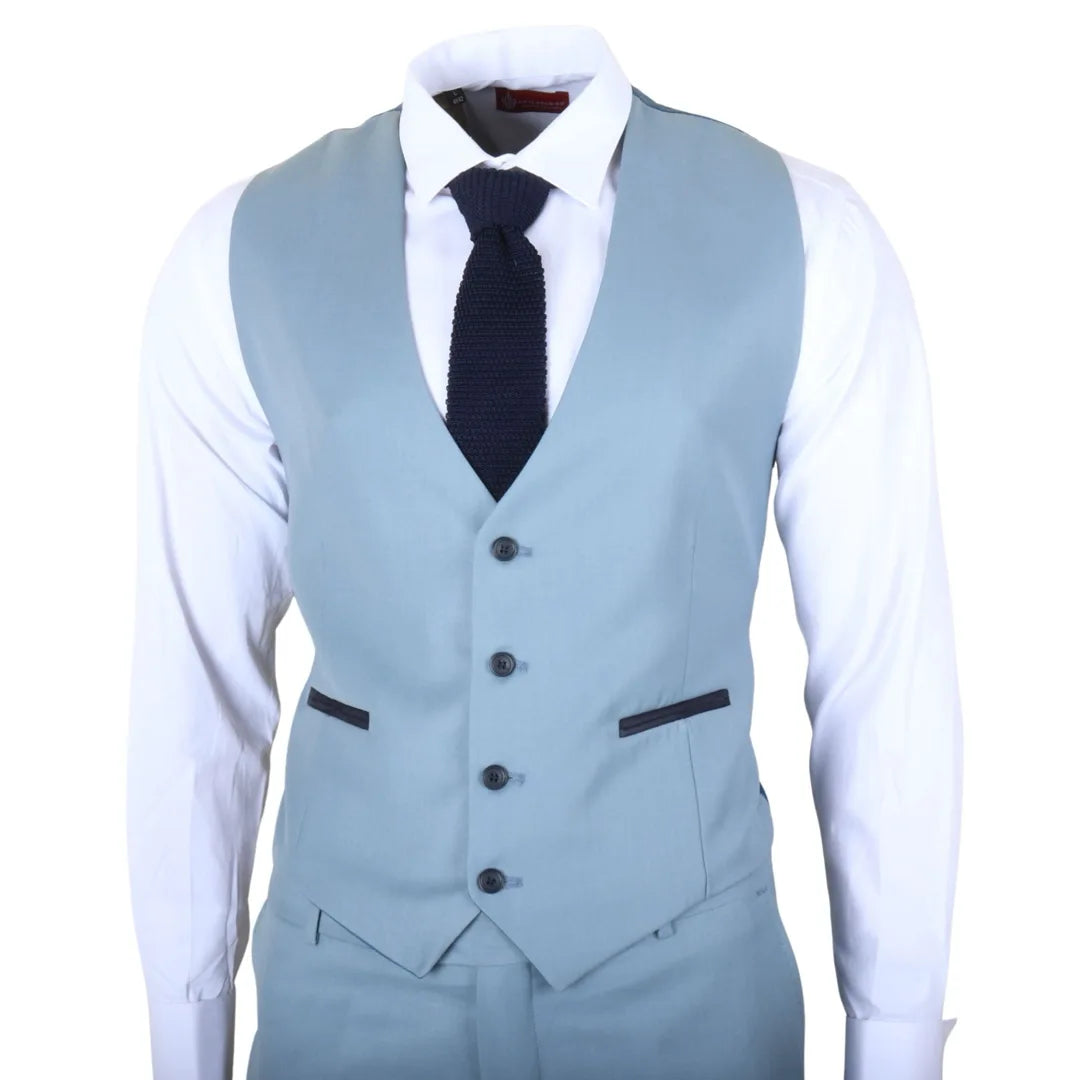 IM32 - Costum bărbătesc simplu, albastru turcoaz, din 3 piese