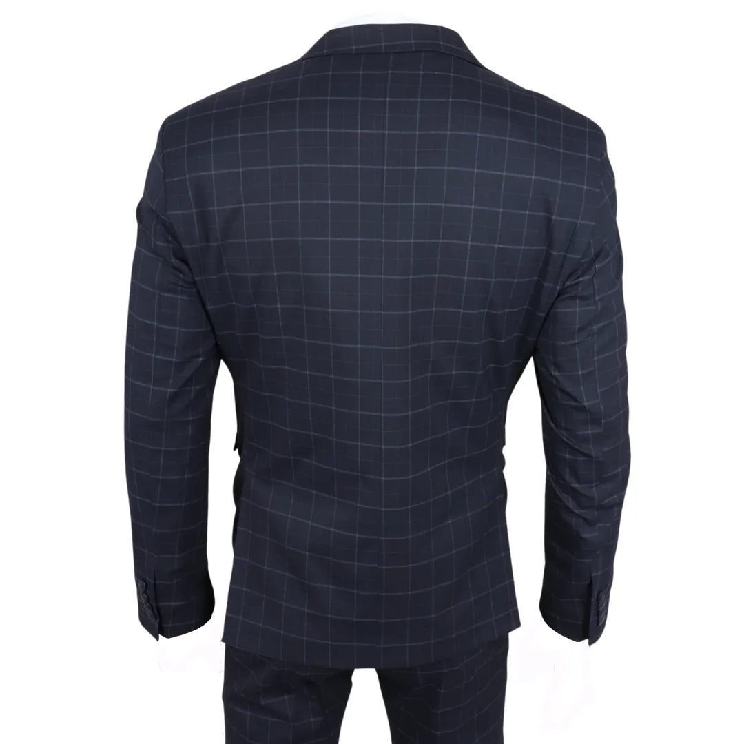IM3 Men's Navy Checked Tailored Fit 3-Piece Suit
