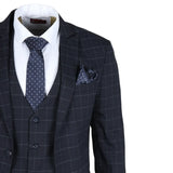 IM3 Men's Navy Checked Tailored Fit 3-Piece Suit
