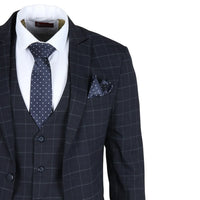 IM3 Men's Navy Checked Tailored Fit 3-Piece Suit