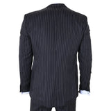 IM45 - Costum bărbătesc negru, cu dungi subțiri, 3 piese, stil Mafia