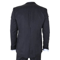 IM45 - Costum bărbătesc negru, cu dungi subțiri, 3 piese, stil Mafia